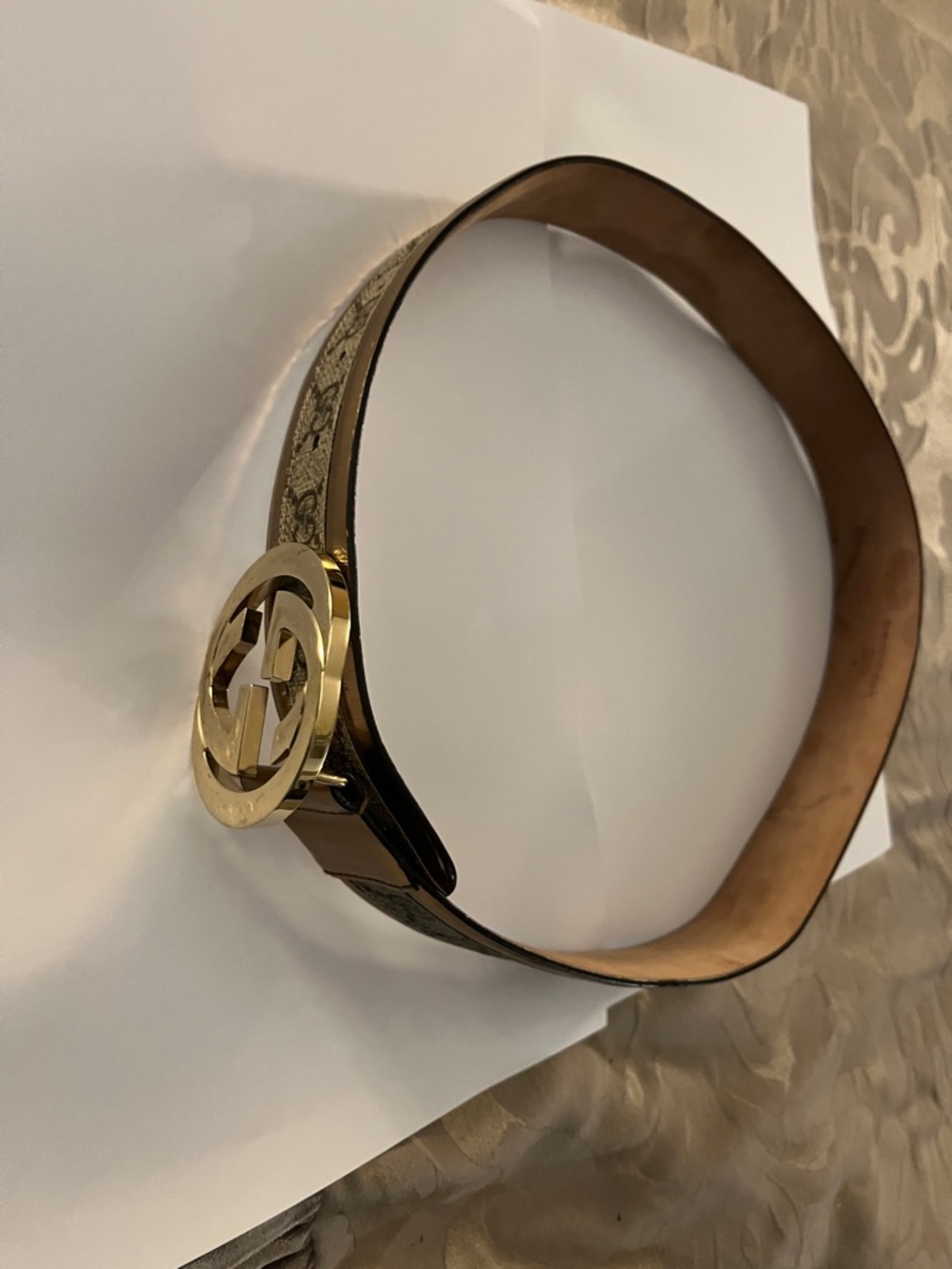 Gucci Brown Leather Belt with Gold Interlocking G Buckle